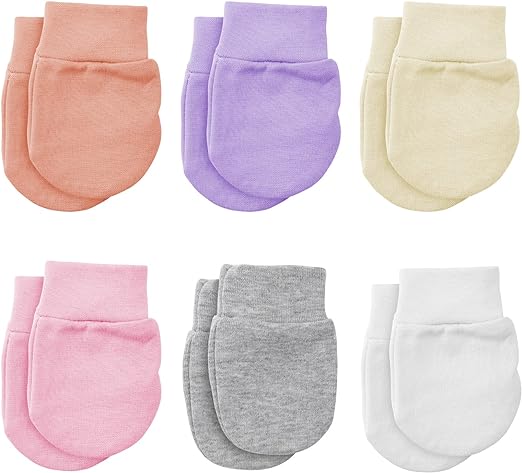 6Pairs Newborn Baby Mittens Infant Toddler Gloves Cotton Soft Anti-Scratch Mittens Gloves for 0-6 Months Baby Girls Boys