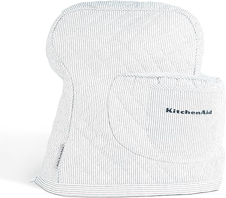 KitchenAid Fitted Tilt-Head Ticking Stripe Stand Mixer Cover with Storage Pocket, Quilted 100% Cotton, 14.4" x 18" x 10", Ink Blue