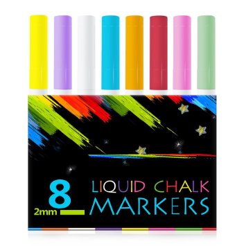 Atalanta Color Liquid Chalk Marker Pens-8 Packs Premium Quality Liquid Chalk Marker With 2mm Fine Tip Safe for Kids Teachers Fall Designs Stencil Use Artist Crafters Writing and Drawing