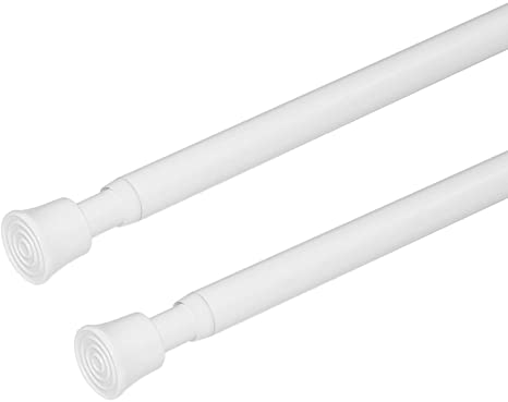KXLife 2Pcs Small Window Tension Rods Adjustable Curtain Rod Tension Rods Expandable Spring Rod for Basement Window Curtains Tension Rods Spring for Kitchen Curtain, White 17-28”