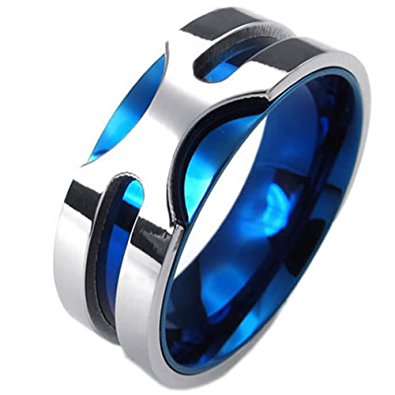 KONOV Mens Stainless Steel Ring, 8mm Classic Band, Blue Silver