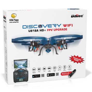 UDI U818A WiFi FPV RC Quadcopter Drone with HD Camera - VR Headset Compatible - Headless Mode, Low Voltage Alarm, Gravity Induction - Includes BONUS BATTERY   Power Bank