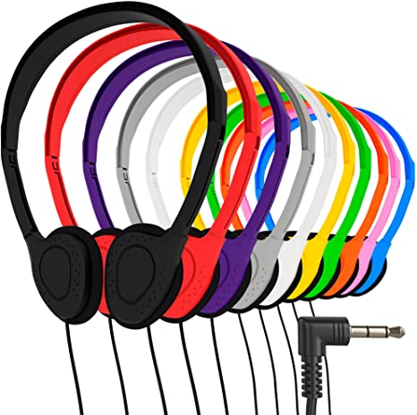 Maeline Bulk On-Ear Headphones with 3.5 mm Headphone Plug - 30 Pack - Multi
