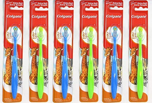 Colgate Kids Extra Soft Toothbrush for 2  Years, Green & Blue (Pack of 6)