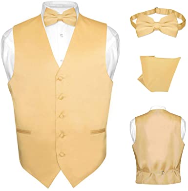 Men's Dress Vest Bowtie Hanky Solid Color Bow Tie Set Suit or Tuxedo Tall Sizes