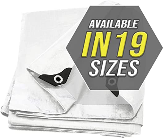 Trademark Supplies Tarp Cover White 2-Pack Heavy Duty 20 Mill Thick Material, Waterproof 12'X12' Great for Tarpaulin Canopy Tent, Boat, RV Or Pool Cover! (Poly Tarp 12X12 Ultra Thick)