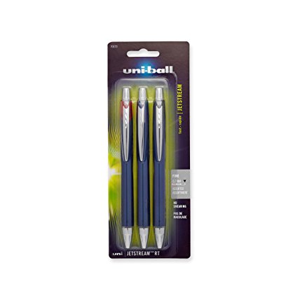 Uni-Ball Jetstream Retractable Ball Point Pens, Fine Point, Assorted Colored Ink, 3-Count