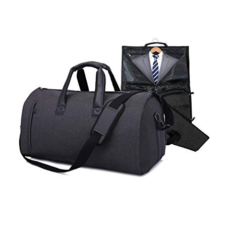 Carry On Garment Bag for Travel & Business Trips with Shoulder Strap Duffel Bag with Shoe Pouch (Black)
