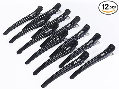 AIMIKE 12pcs Professional Hair Clips for Styling Sectioning, Non Slip No-Trace Duck Billed Hair Clips with Silicone Band, Salon and Home Hair Cutting Clips for Hairdresser, Women, Men - Black 10.9cm