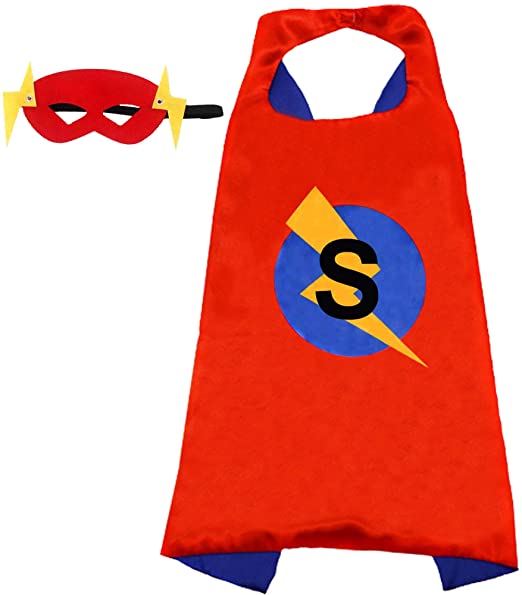 Initial Letter Name Superhero Cape and Mask for Kids/Adult Halloween Dress Up Costume Super-Hero Birthday Capes