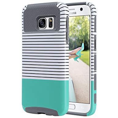 S7 Case, Galaxy S7 Case, ULAK Hybrid Case for Samsung Galaxy S7 2016 Release 2-Piece Dual Layer Style Hard Cover (Minimal Mint Stripes Grey) Will not Fit S7 Edge