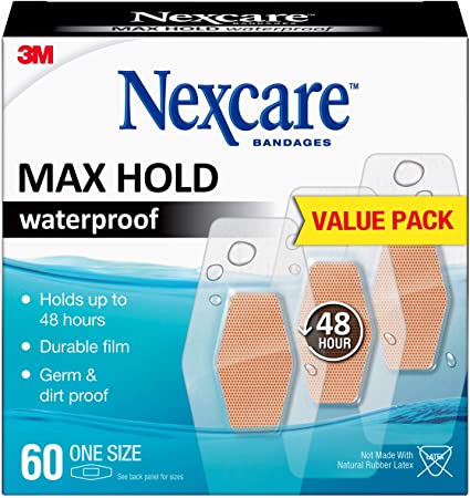 Nexcare Max Hold Waterproof Bandages, 60 Count (MHW-60)