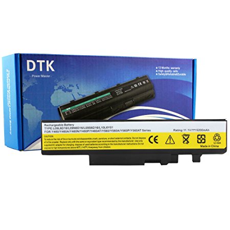 Dtk® New High Performance Laptop Battery Replacement for Lenovo Ideapad Y460 Y460a Y460at Y460c Y460g Y460n Y460n-ifi Y560a Y560dt Y560g Y560p Y560pt Lo9n6d16 57y6440 121000916 121000917 121000918 (11.1v 5200mah 6-cell) Notebook Computer Battery