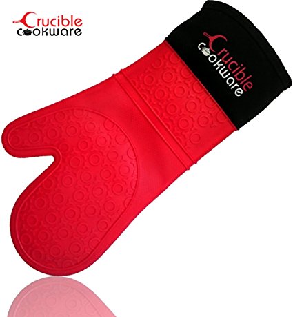 Silicone Oven Mitt, Potholder, Extra Long Oven Mitt With Quilted Liner For Extra Protection (Red)