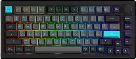 Akko 5075B Plus Mechanical Keyboard 75% Percent RGB Hot-swappable Keyboard with Knob, Black&Cyan Theme with PBT Double Shot ASA Profile Keycaps with Silver Switch