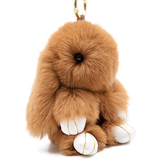 Denvosi Cute Bunny Keychain Cell Phone Accessories Real Rabbit Fur Keychain for Handbag and Purses Car Pendant