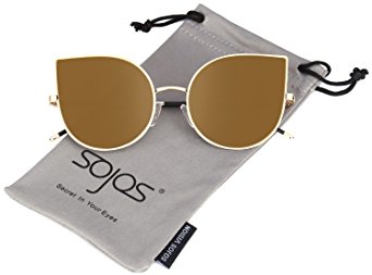 SojoS Cat Eye Mirrored Flat Lenses Ultra Thin Light Metal Frame Women Sunglasses SJ1022