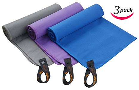 Sunland Microfiber Ultra Absorbent Fast Drying Travel Sports Towels 3 Pack
