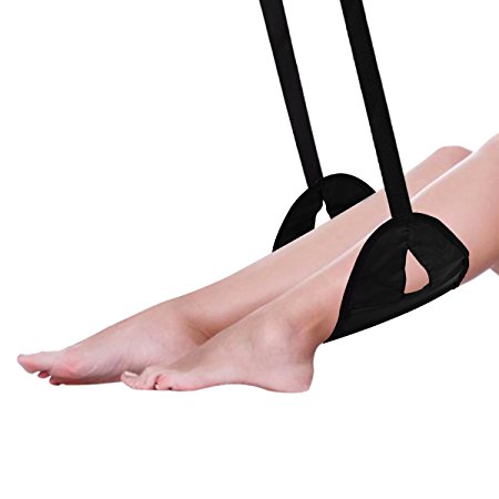 CarBoss Foot Rest Flight Airplane Travel Accessories Portable Carry-on Home Foot Sling Office Footrest Adjustable Foot Hammock with Pouch Bag, Black