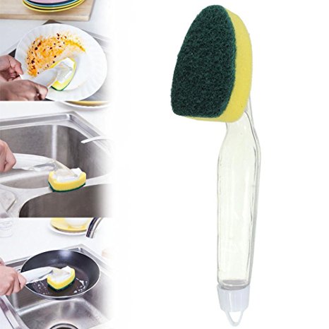 Kitchen Cleaning Brush Scrubber Washing Dish With Refill Liquid Soap Dispenser Dishwash handle And Clean sponge replacement core (1x cleaning brush)