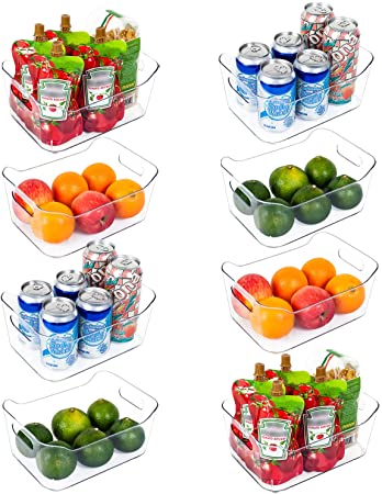 Vtopmart Refrigerator Organizer Bins 8 Pack - Clear Small Plastic Fridge Organizer with Handle for Freezer, Cabinet, Cupboard, Kitchen Pantry Organization and Storage, BPA Free, 9.5" Long