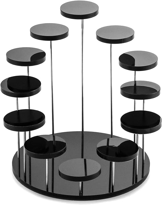 QWORK Round Acrylic Products Display Riser Stands, 12 Tier Jewelry Display Stands for Rings Earrings,Mini Figurines, Black