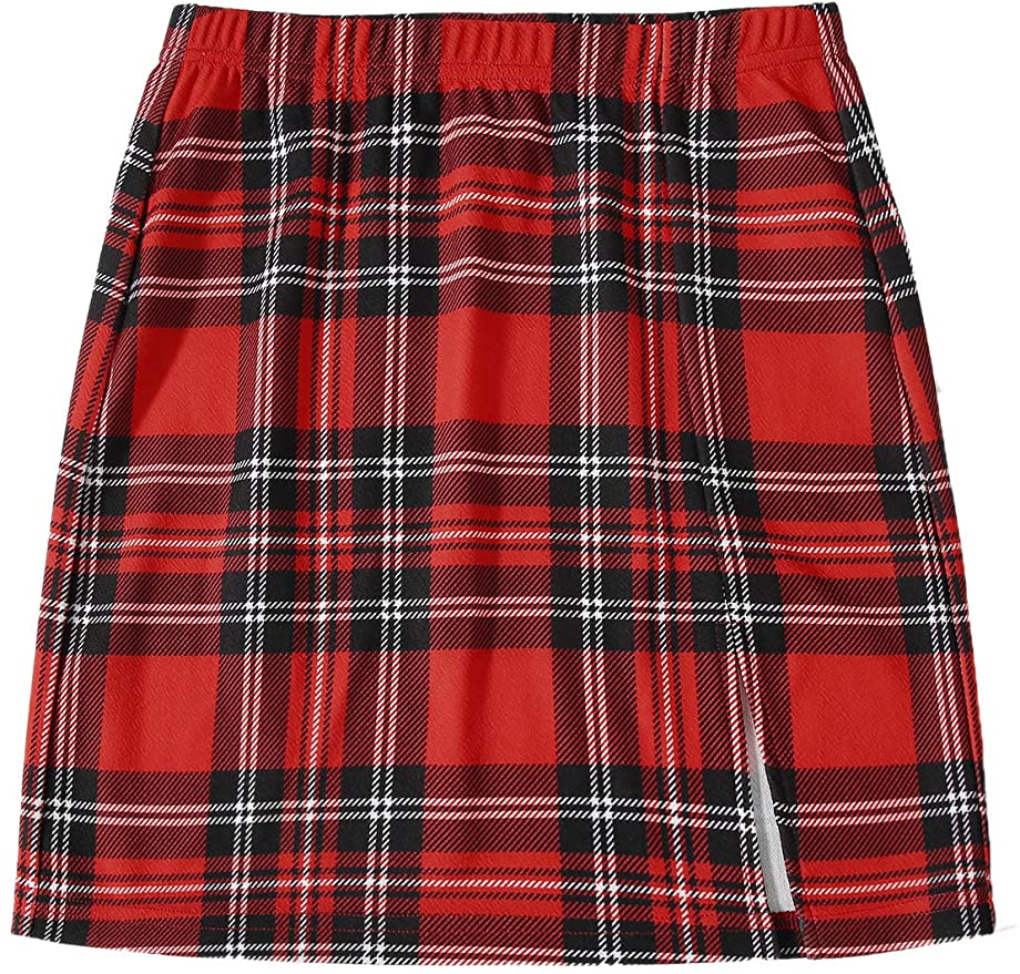 DIDK Women's Casual Tartan Plaid High Waist Bodycon Mini Skirt