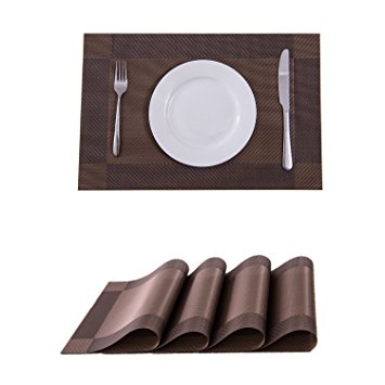 Set of 4 Placemats,Placemats for Dining Table,Heat-resistant Placemats, Stain Resistant Washable PVC Table Mats,Kitchen Table mats(Brown)
