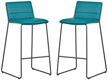 Rivet Julian 2-Pack Minimalist Tufted Bar Stools, 37.8" H, Aqua