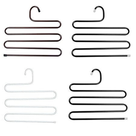 S-type Metal Pants Hangers,Closet Storage for Jeans Trousers Space Saver Storage Rack(Set of 4)