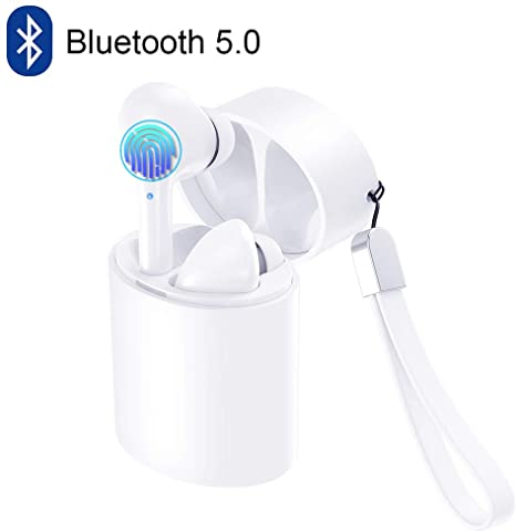 Wireless Earbuds, Bluetooth 5.0 Headphones Touch Control in-Ear Wireless Earphones with Charging Case Microphone Noise Cancelling Bass Waterproof Headset for Android iOS iPhone Samsung White