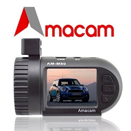 On Dash Camera Amacam AM-M80 Miniature 1080P Dash Camera Auto and Loop Record Perfect to Mount on Your Windshield by Your Rear View Mirror Customer Service One Year Warranty Online Technical Support