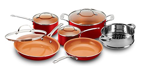 Gotham Steel 10-Piece Nonstick Frying Pan and Cookware Set, Red