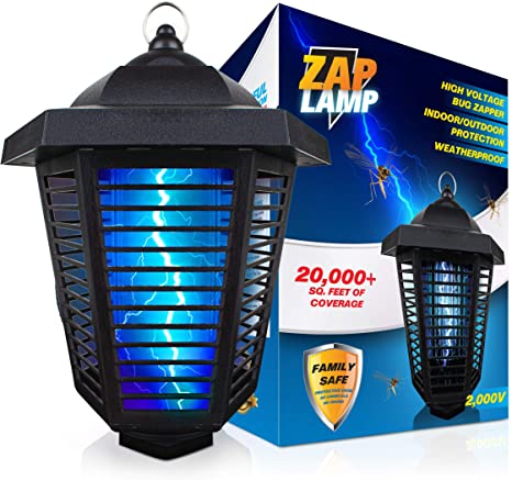 Livin' Well Zap Lamp Bug Zapper - 2000V High Powered Electric Mosquito Killer and Insect Zapper Trap with 20,000  Sq. Feet Range and 20W UV Mosquito Lamp Bulb