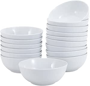 Amazon Basics 16-Pack White Porcelain Coupe Bowl, 5.9" diameter, Round, Microwave-safe, Commercial-grade