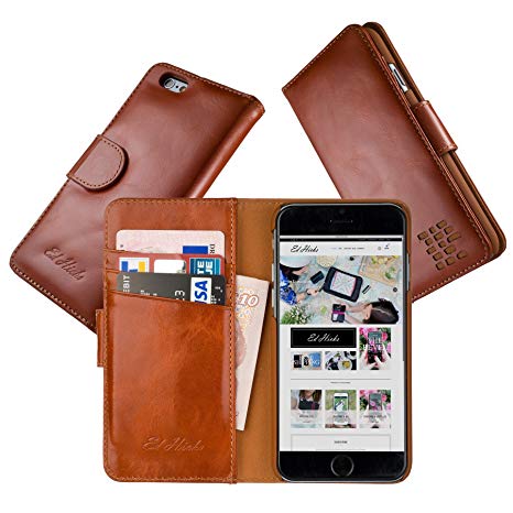 Ed Hicks Luxury Real Leather iPhone 6 iPhone 6S Compact Wallet Case & Card Holder with “Double Shield” Protection & Reversed Closing Tab in Vintage Cognac Brown. The Rila