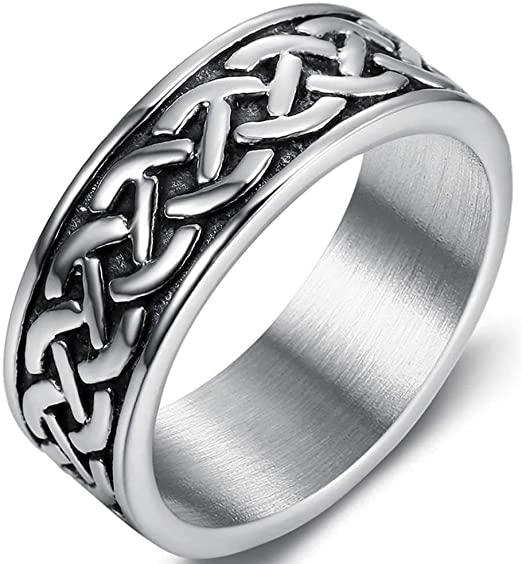 8mm Stainless Steel Vintage Style Celtic Knot Wave Wedding Band Ring