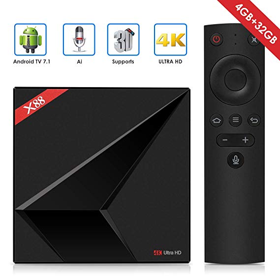 Android TV System TV Box Leelbox Smart Android TV Box with Voice Remote Control, Quad core 4GB RAM 32GB ROM/Dual-WIFI/Full HD/4K*2K UHD H.265/Android Box