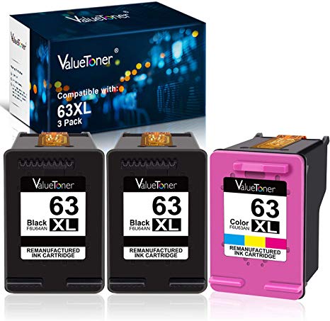 Valuetoner Remanufactured Ink Cartridge Replacement for HP 63XL 63 XL for Envy 4520 4512 4516 Officejet 5252 3830 3833 4655 5255 Deskjet 1112 2130 3630 3634 Printer (2 Black, 1 Color, 3-Pack)