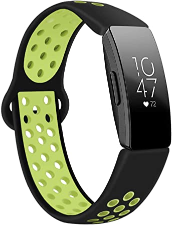 DYKEISS Sport Band Compatible for Fitbit Inspire HR Fitness Tracker Band, Soft Silicone Replacement Accessory Women Men Breathable Wristband Strap (Small, Black/Yellow)