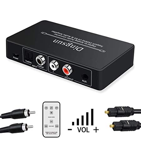 Optical Coax to Analog RCA, Digital to Analog Converter, Optical to RCA Converter with Remote Support 192 KHz 24-bit, Including Optical and Coax Cable (Digital to Analog Converter Black)