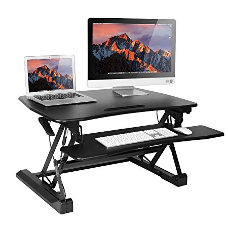 Smonet Standing Desk Converter, Height Adjustable Sit Stand Desk Riser, 36" Computer Workstation Keyboard Tray Stand Up Desk ( Dual Monitor Black )