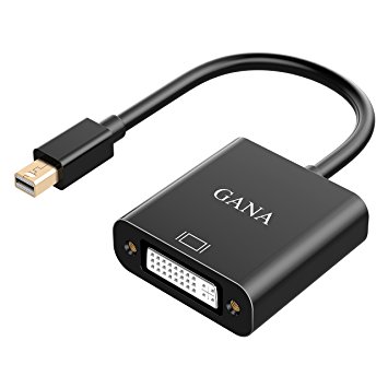 Mini DP to DVI, GANA High-Speed Gold Pleated Mini DisplayPort (Thunderbolt Port Compatible) Mini DP to DVI Adapter Converter Cable - Black