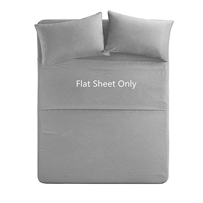 Queen Size Flat Sheet Single - 300 Thread Count 100% Egyptian Cotton Quality - Hotel Luxury Flat Sheet Sold Separately - Light Grey