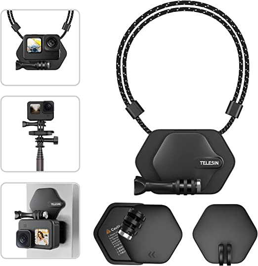 TELESIN Magnetic Chest Mount   Neck Strap   Single Magnet Mount   Magnet Quick Release Base, 360 Vertical Body Attachment for GoPro Hero 11 10 9 8 7 6 5 Insta360 DJI Action 2 3 Accessories