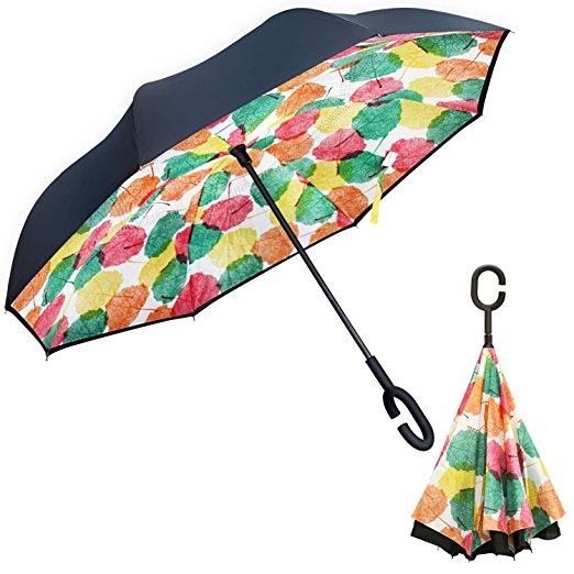 Inverted Umbrella, Opret Windproof Reverse Folding Double Layer C Umbrella Self-Standing Inside Out Umbrella Hands Free For Women and Men