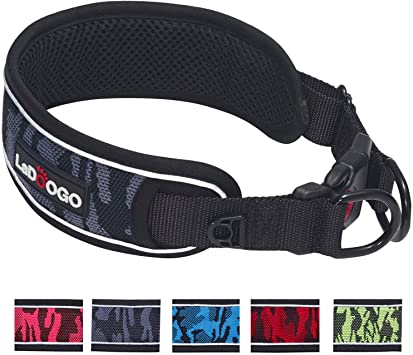 ladoogo Heavy Duty Dog Collar Padded with Comfortable Cushion Reflective and Adjustable Dog Training Collars for Large Medium Small Dogs