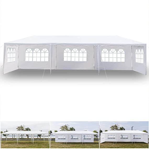 Simply-Me 10' x 30' Outdoor Canopy Tent White Wedding Gazebo Canopy Party Tent Practical Waterproof Tent with Brighter Windows,5 Removable Side Walls