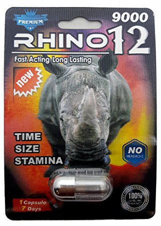Premium Rhino 12 Sex Pill - Titanium 9000 All Natural Male Enhancement Formula - Time - Size - Stamina - Fast Acting and Longer Lasting! (3 Pack)