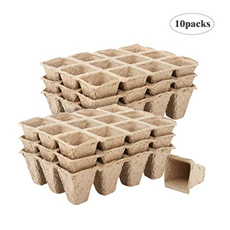 Housolution Seedlings Starter Trays, [10PCS] Biodegradable 12Grids Peat Pots for Gardening Seed Starter Tray, Eco-Friendly Plant Starting Pots Germination Container, 120 Cell Pack